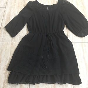 FREE PEOPLE Black crochet/chiffon mini dress